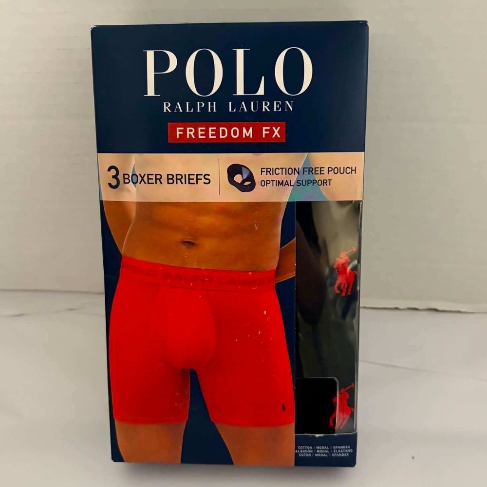 Polo Ralph Lauren 3-Pack SZ XL Freedom FX Boxer Briefs Black Red Pony‎